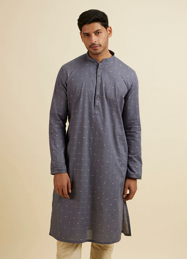 Buy Dark Grey Cotton Kurta Pajama Set Online in Canada Manyavar Kurta Pajama for Men